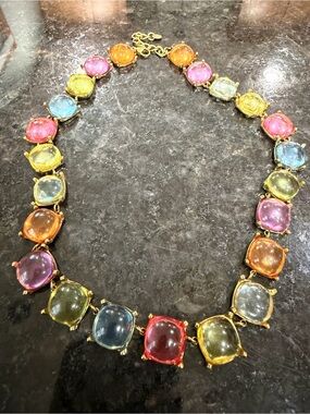 Gold-Tone Multicolor Cabochon Necklace and Bracelet Set - Vibrant Glass Stones
